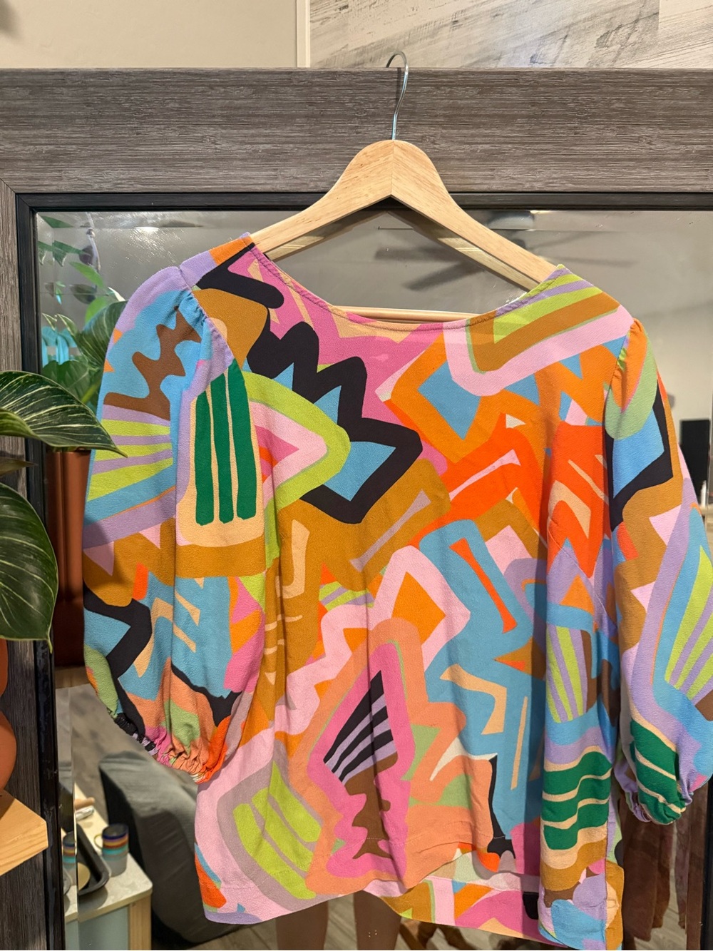 Colorful Abstract Pattern Puff Sleeve Top - Multicolor - Picture 6 of 6